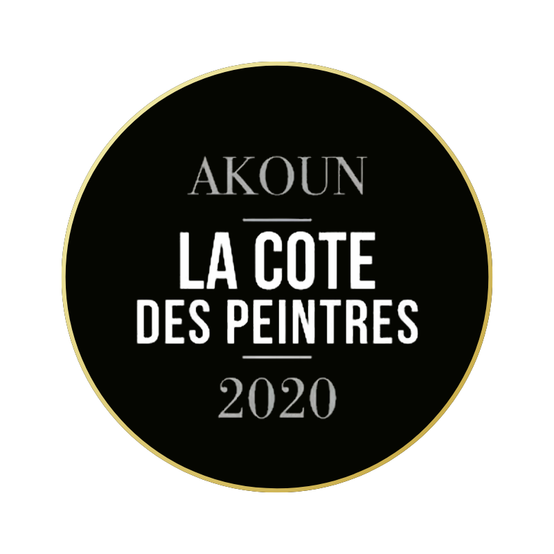 Logo circulaire noir avec texte blanc et gris, mentionnant 'Akoun La Côte des Peintres 2020'.