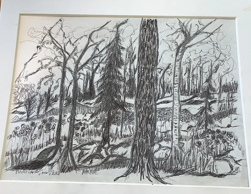 Detailed drawing of trees in the woods