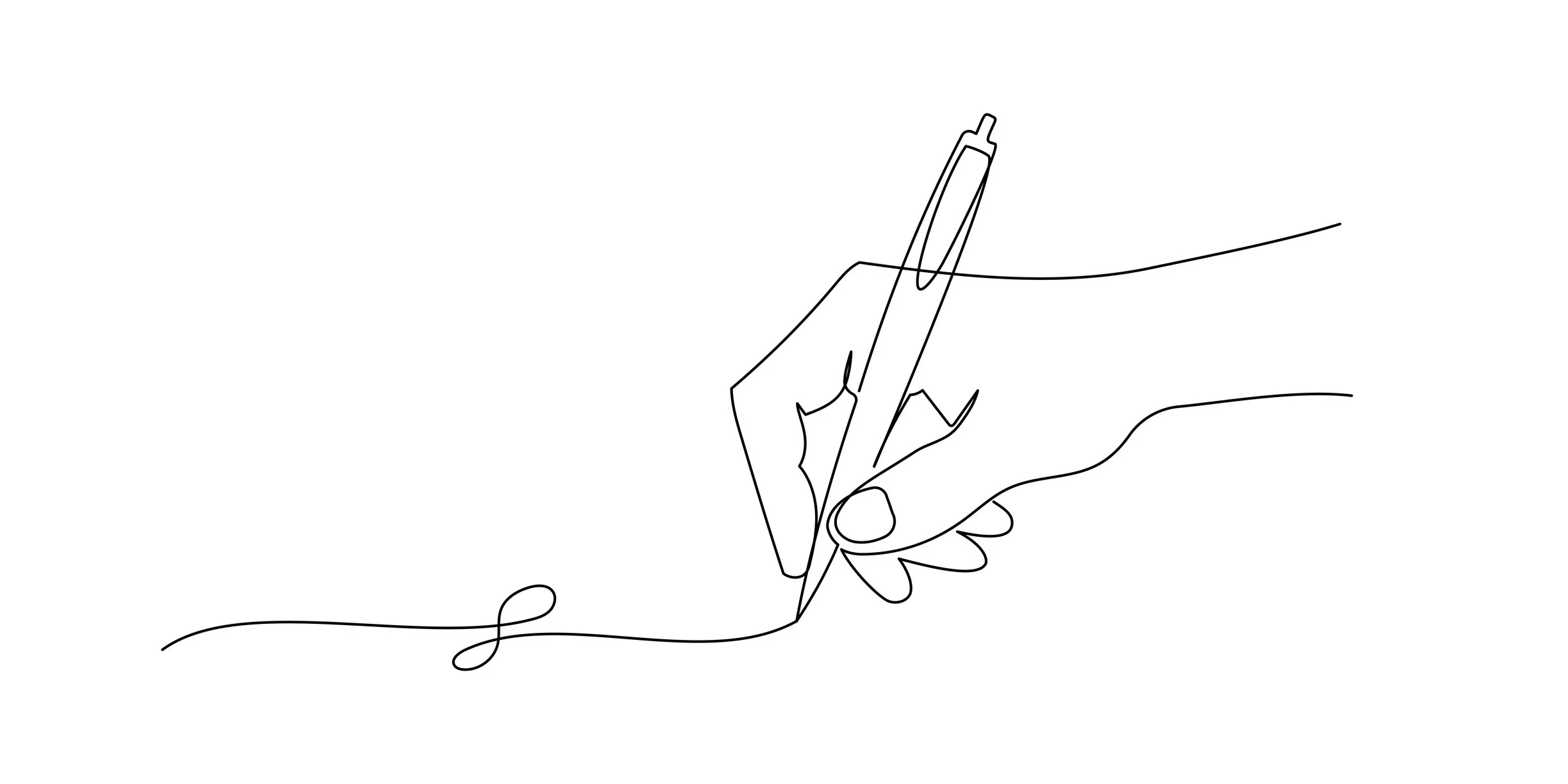 drawing of a hand holding a pen and writing