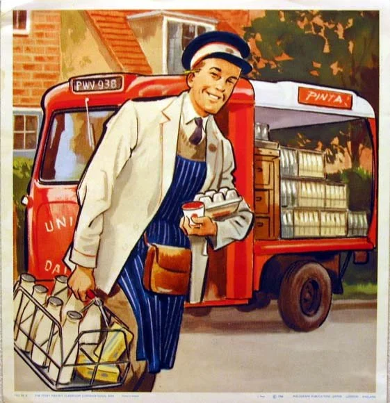 TRADTIONAL MILKMAN MAKING DOORSTEP DELIVERIES ON HIS MILK ROUND