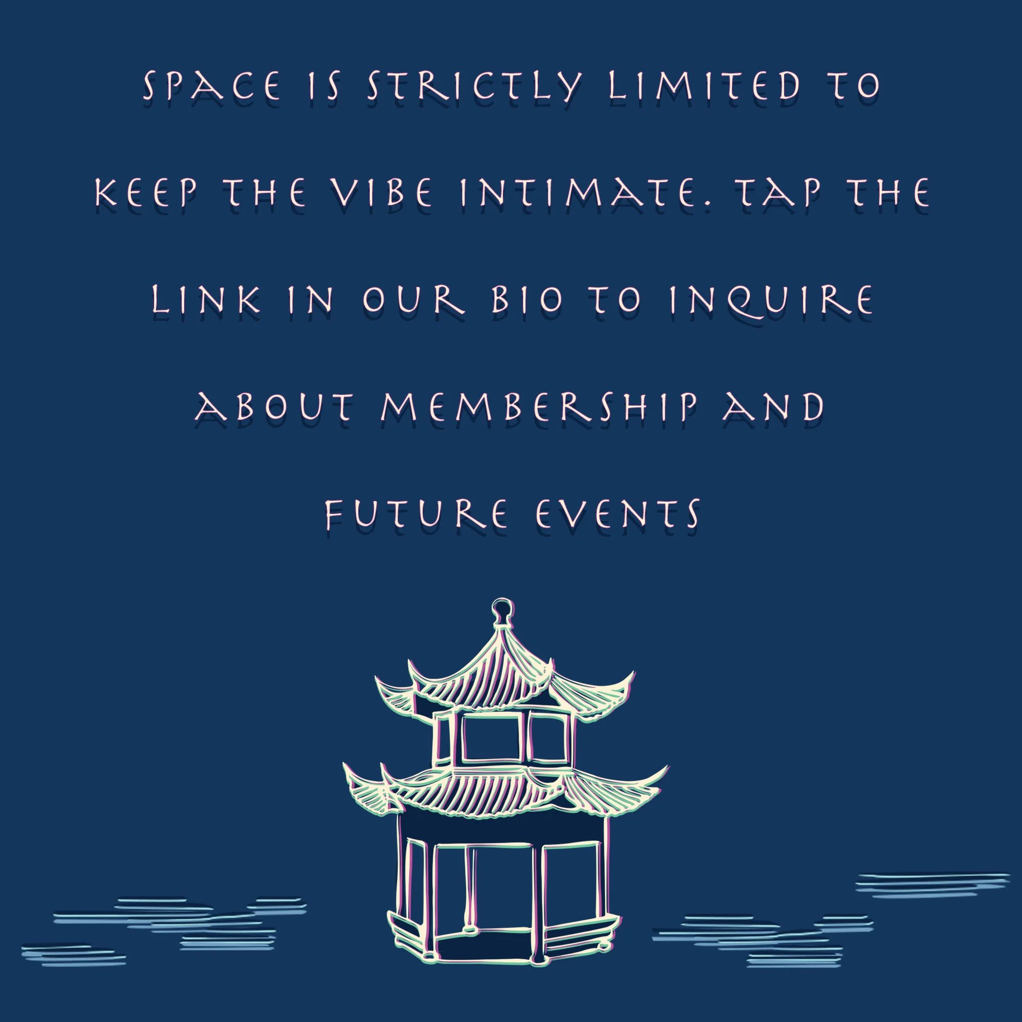 A neon outline of a traditional Asian pagoda-style pavilion situated above water with ripples beneath, depicted with vibrant, glowing lines.