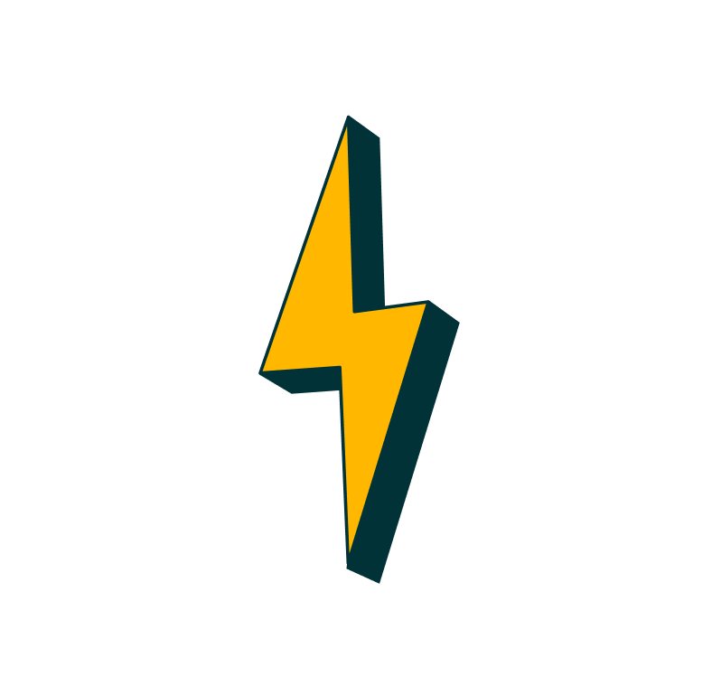 Yellow lightning bolt icon with black shadow on a white background