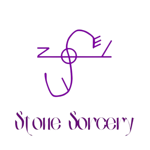 Logo with a stylized purple stone and magic wand design above the words 'Stone Sorcery' in purple text.