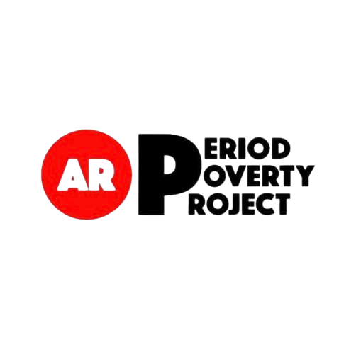 Logo of the Period Poverty Project with a red circle containing 'AR' and black text for the project name.