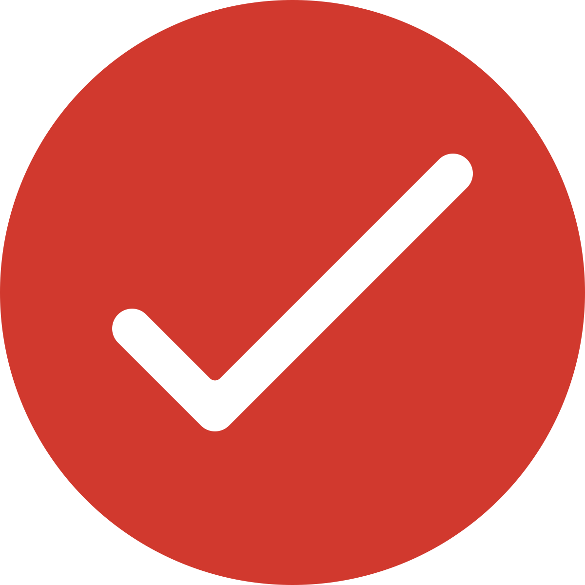 Red circular icon with a white check mark.