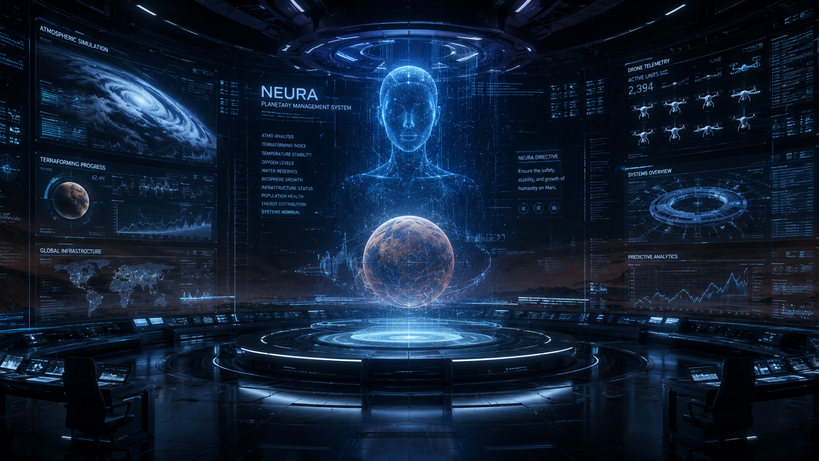 NEURA oversees every system on Mars, blurring the line between assistance and control.