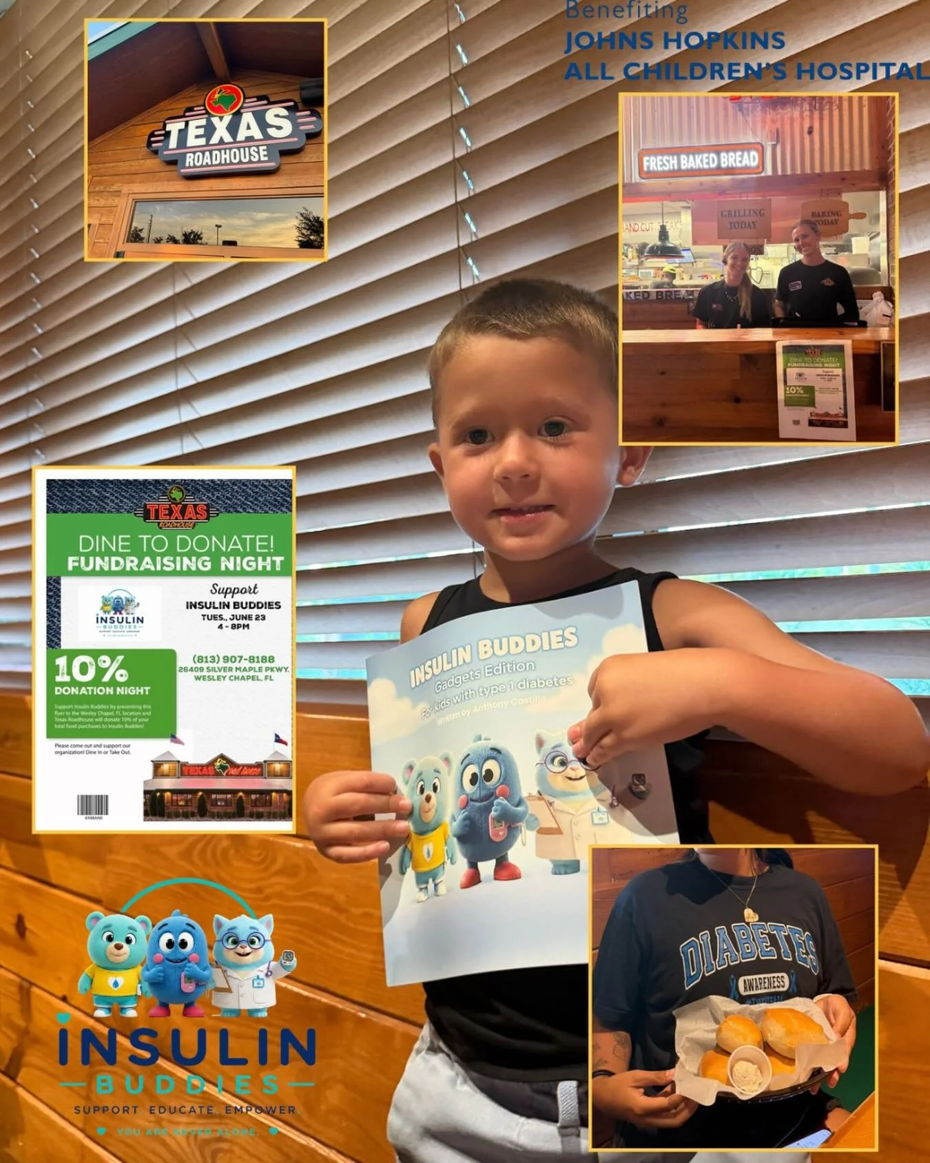 Thank you everyone for your support at DINE TO DONATE with @texasroadhouse last night 🩵 #insulinbuddies #type1 
We cannot wait to get these books in the hands of more children 🩵