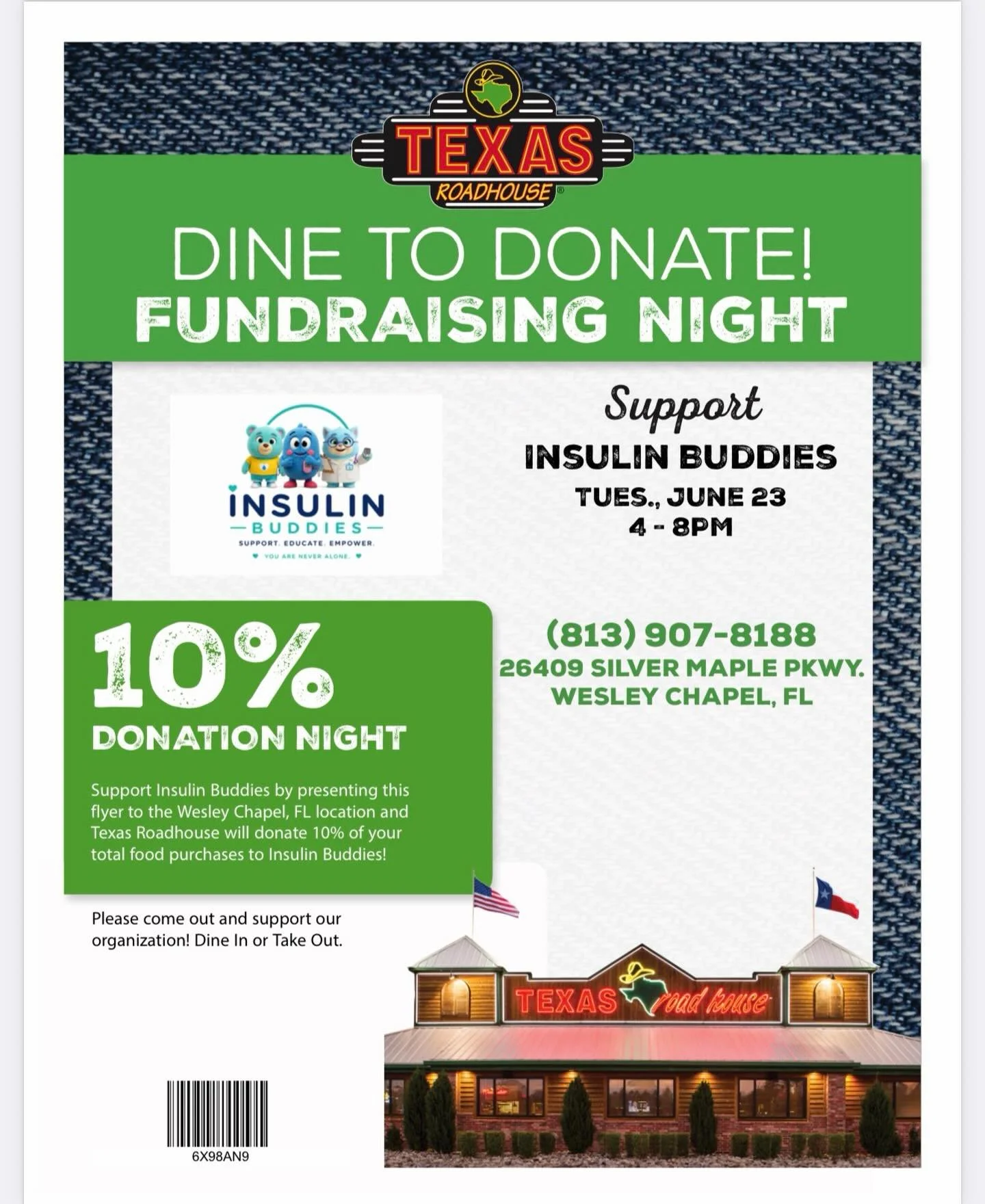 Come support tomorrow @texasroadhouse Wesley chapel Fl 📍 

&bull;&bull;&bull;&bull;

#insulinbuddies #type1