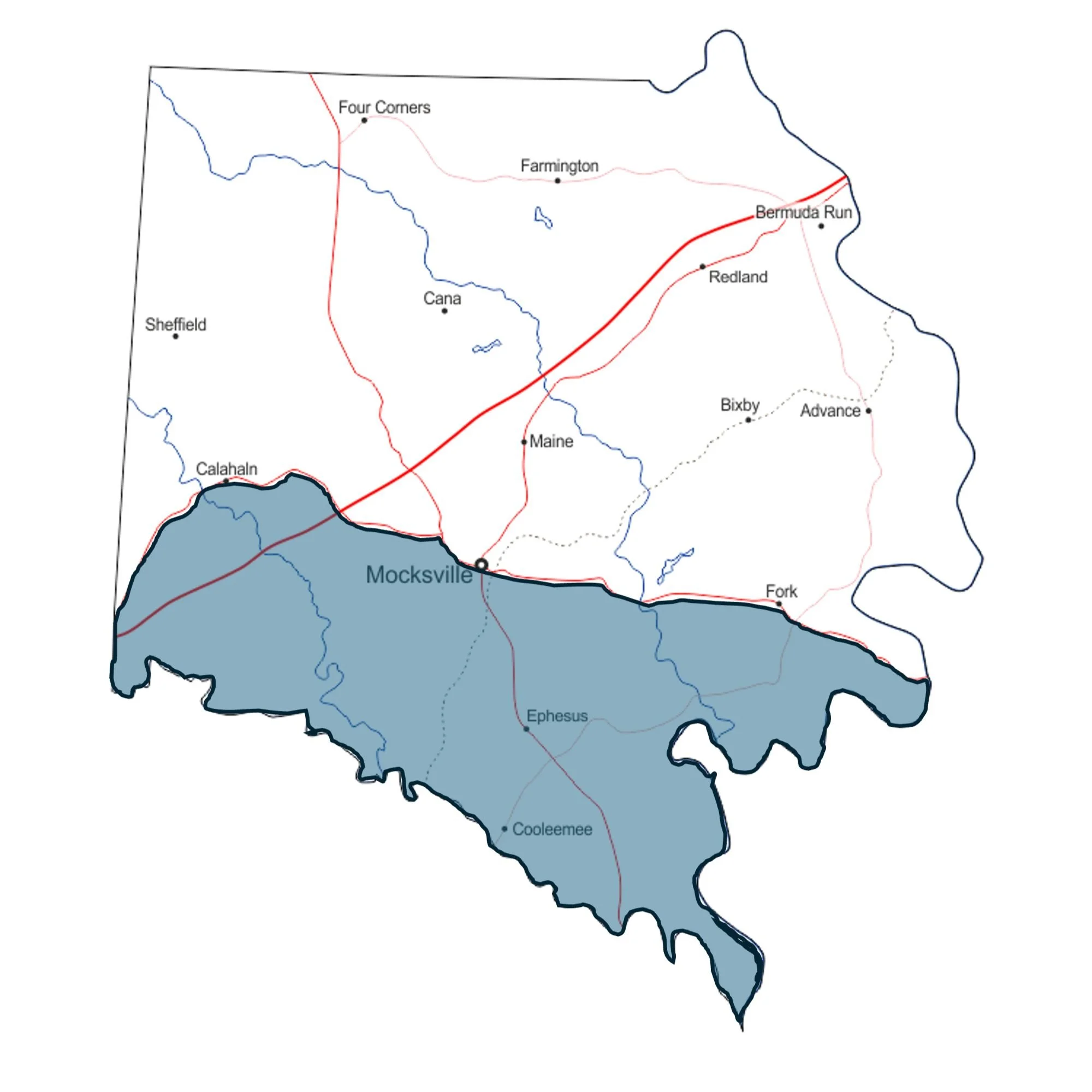 A map showing a river route and various town names in a specific region.
