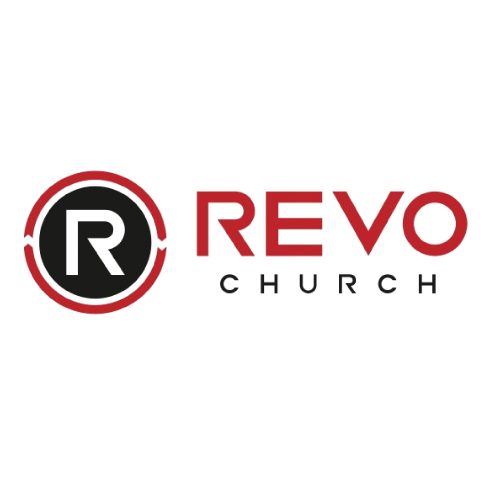 Neon sign with the words 'REVO Church' in red and black background.