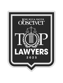 Logo for Boca Raton Observer Top Lawyers 2025 with a black background and white text and design elements.
