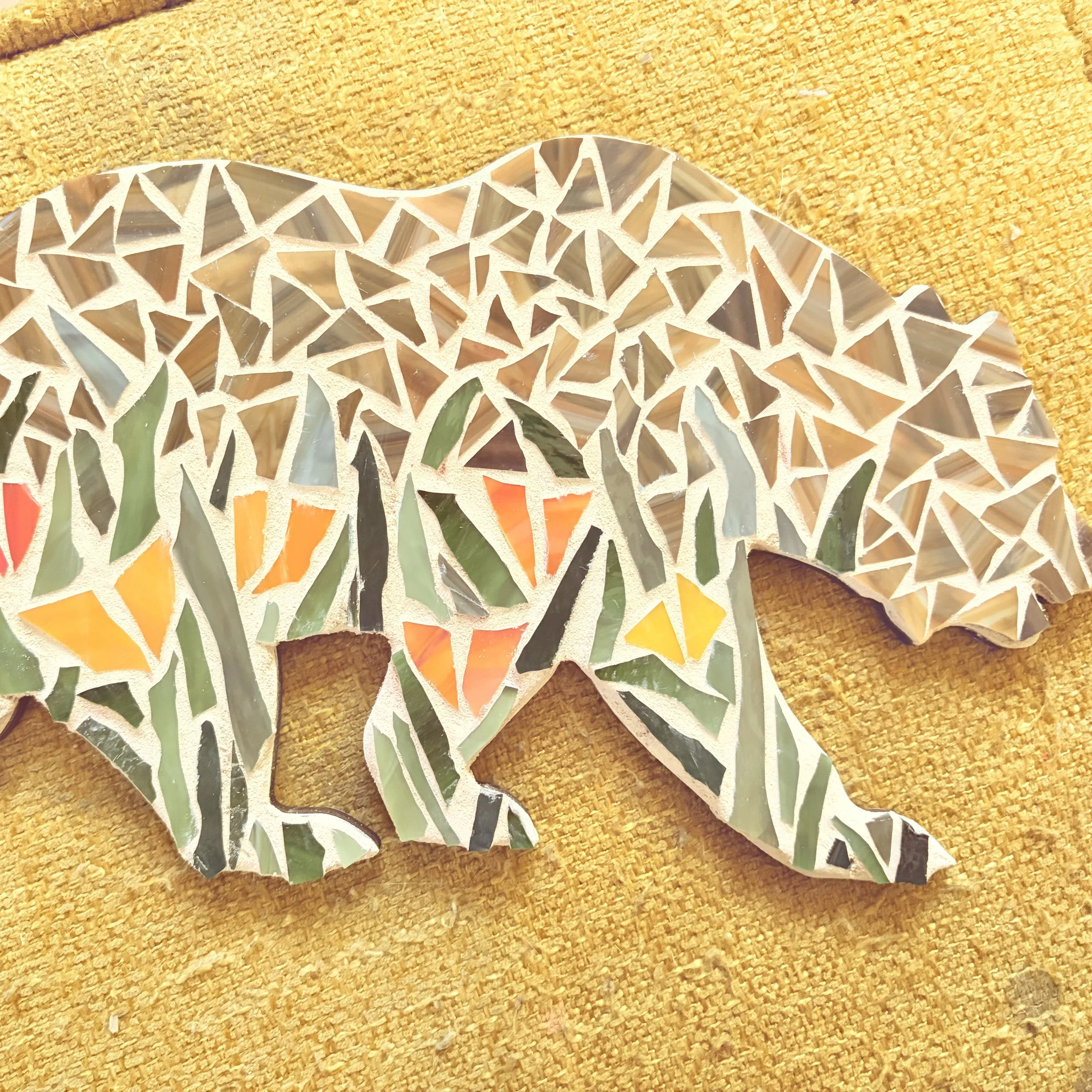 Cinnamon Bear in the Poppy Field Mosaic 10" x 6 "