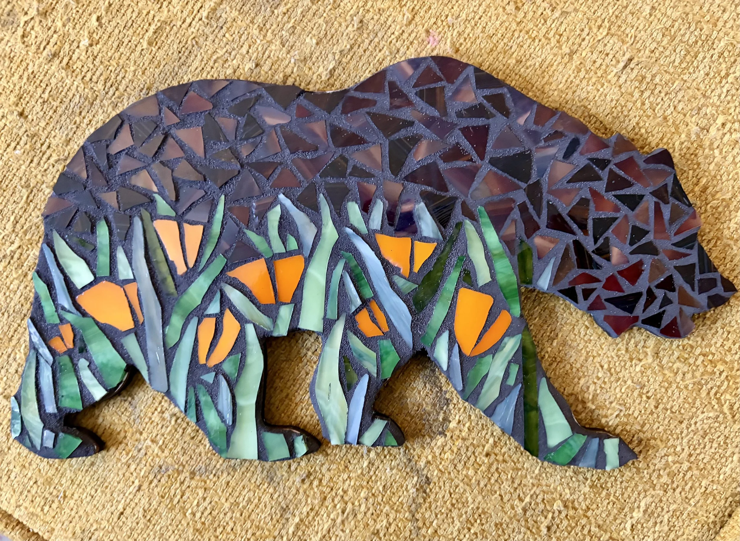 Bear in the Poppy Field Mosaic 10" x 6"