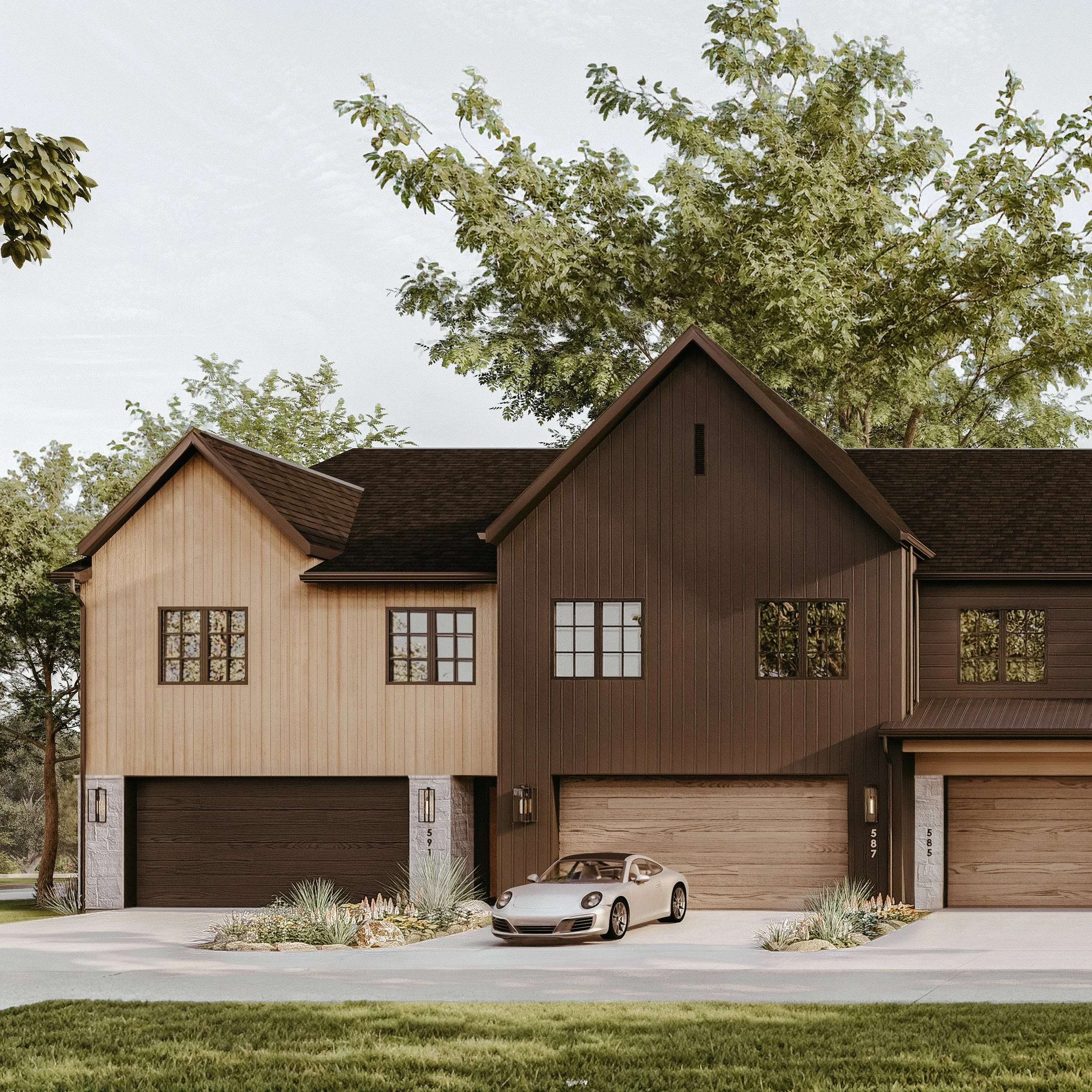 The Row's east elevation garages
