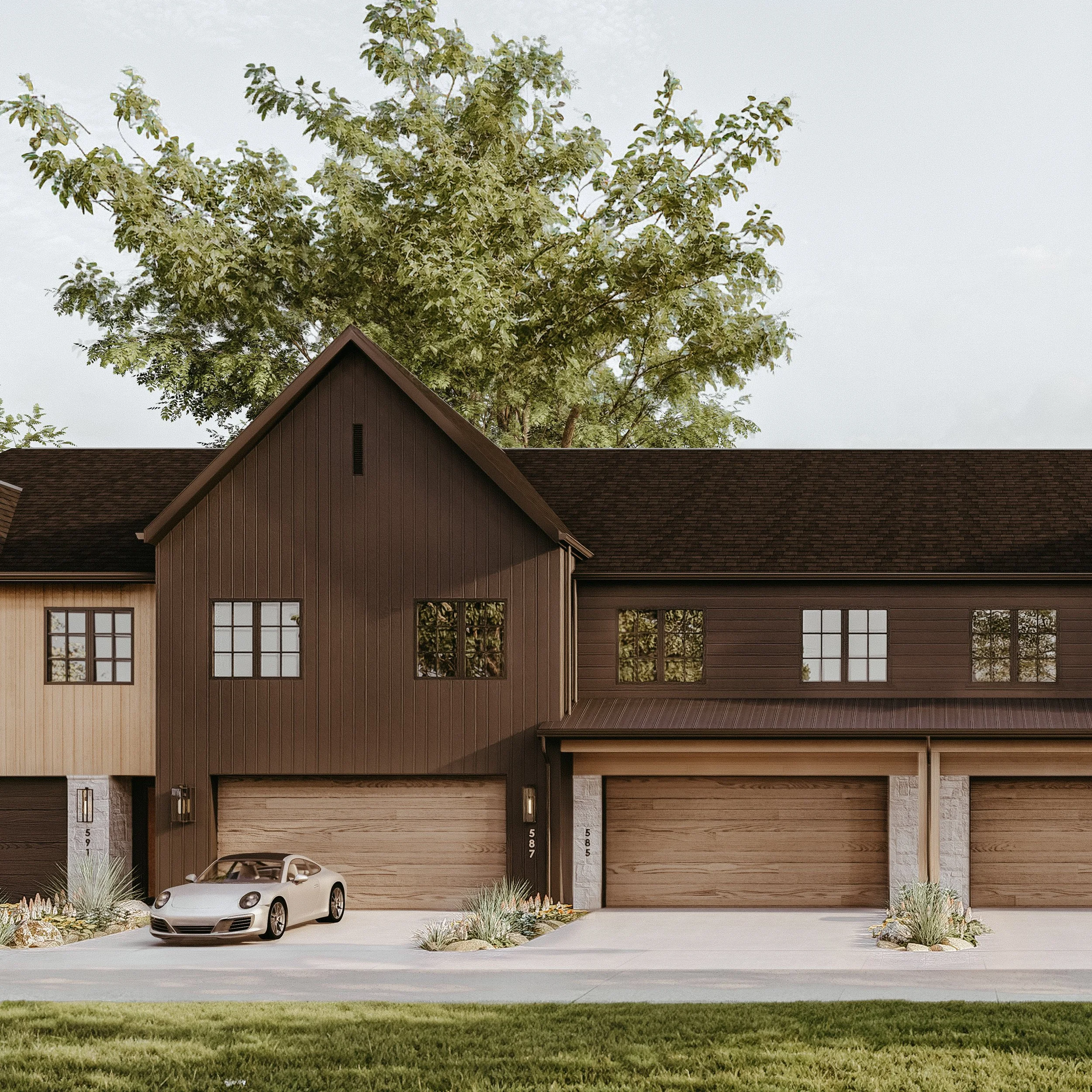 The Row's east elevation garages