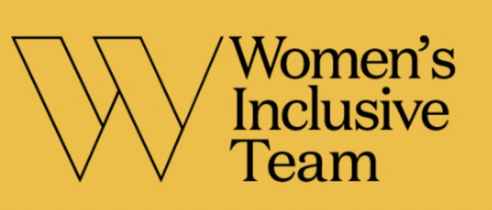 Logo with a large outline W and the text "Women's Inclusive Team" on a yellow background.