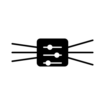Icon representing audio settings with sliders for volume, bass, and treble.