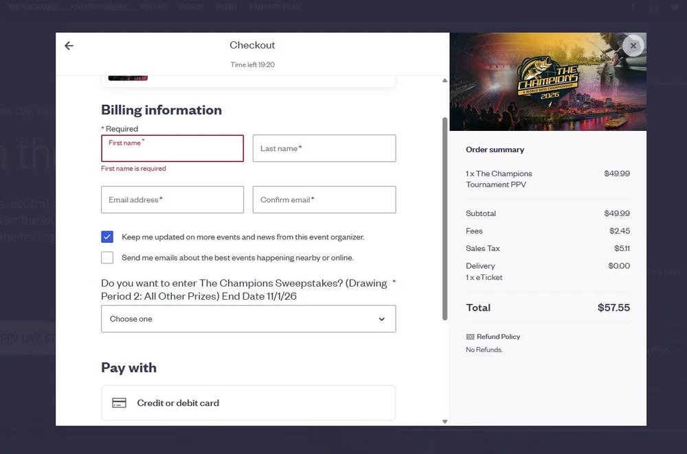 Checkout payment information form