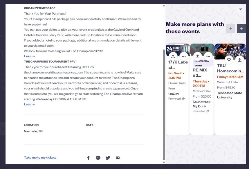 Ticket confirmation – thank you and PPV instructions