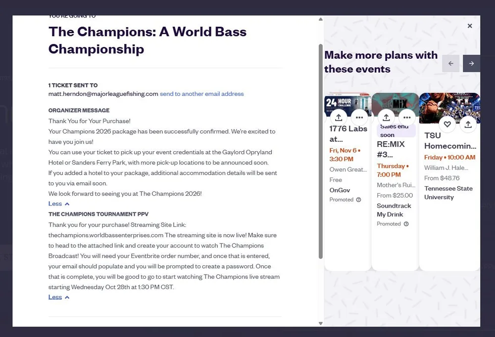 Ticket confirmation – ticket recipient and organizer message