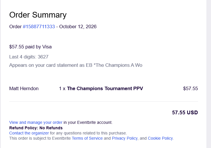 Eventbrite Order Summary showing Order #