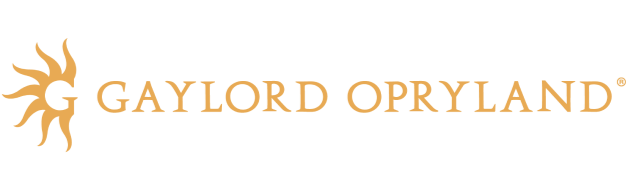 GAYLORD OPRYLAND logo with a stylized golden sunburst design on a black background.