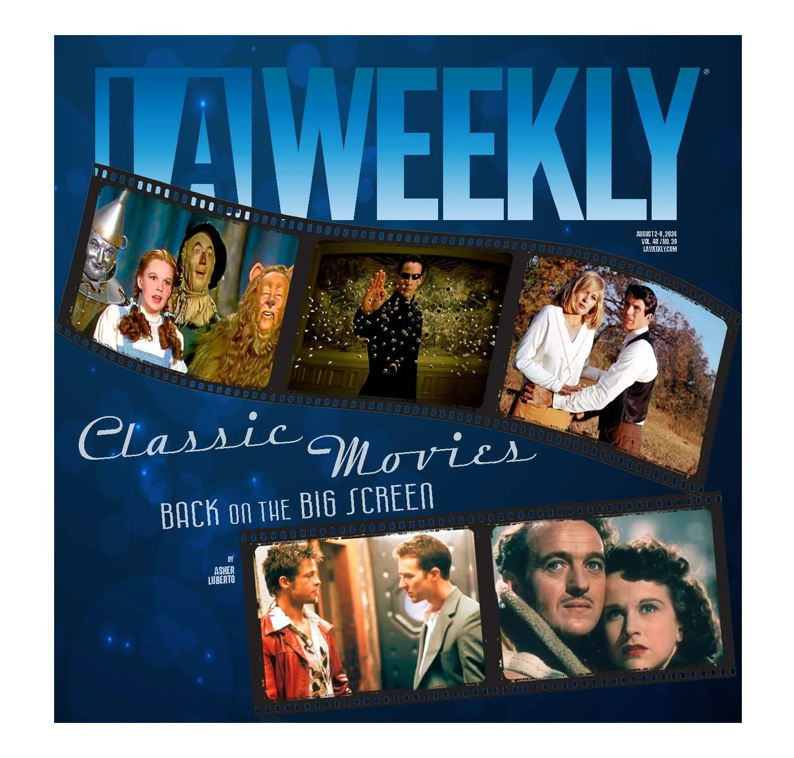 Magazine cover titled 'LA Weekly' featuring classic movies with movie stills and the subtitle 'Back on the Big Screen.'