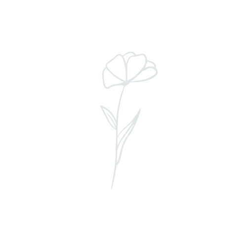 White outline drawing of a flower with two leaves on a black background.