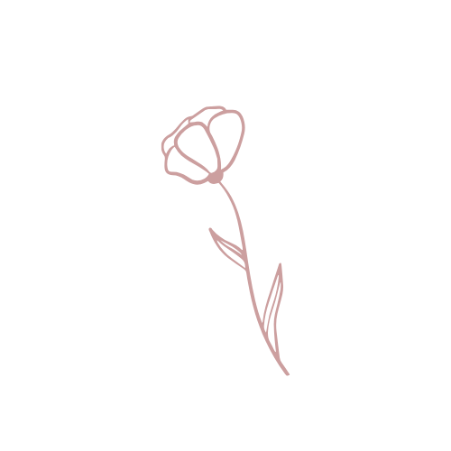 A simple line drawing of a flower with a curved stem and leaves.