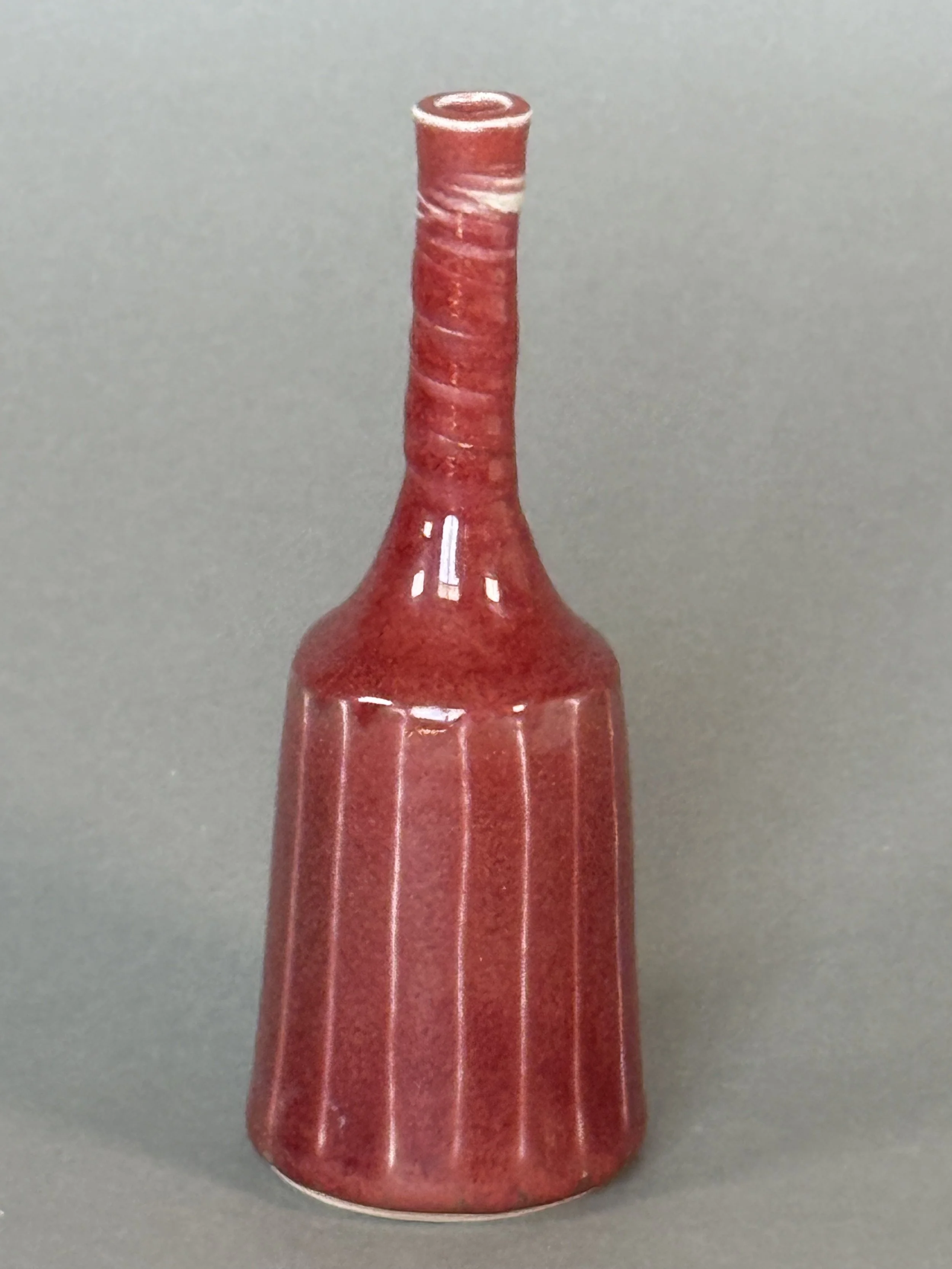 Small Copper Red Vase - Elegant Fluted Design