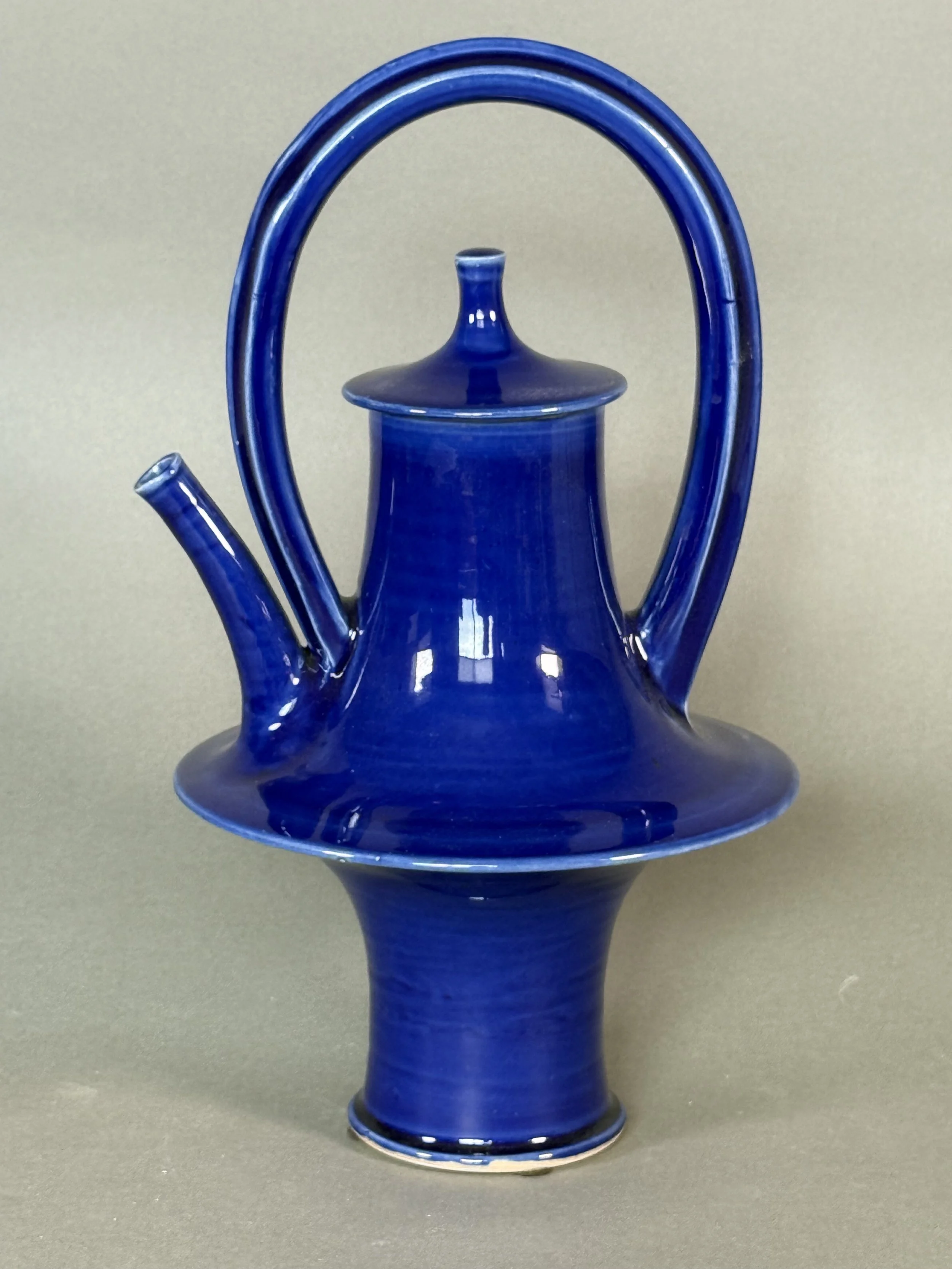 Elegant Blue Lidded Sculptural Teapot