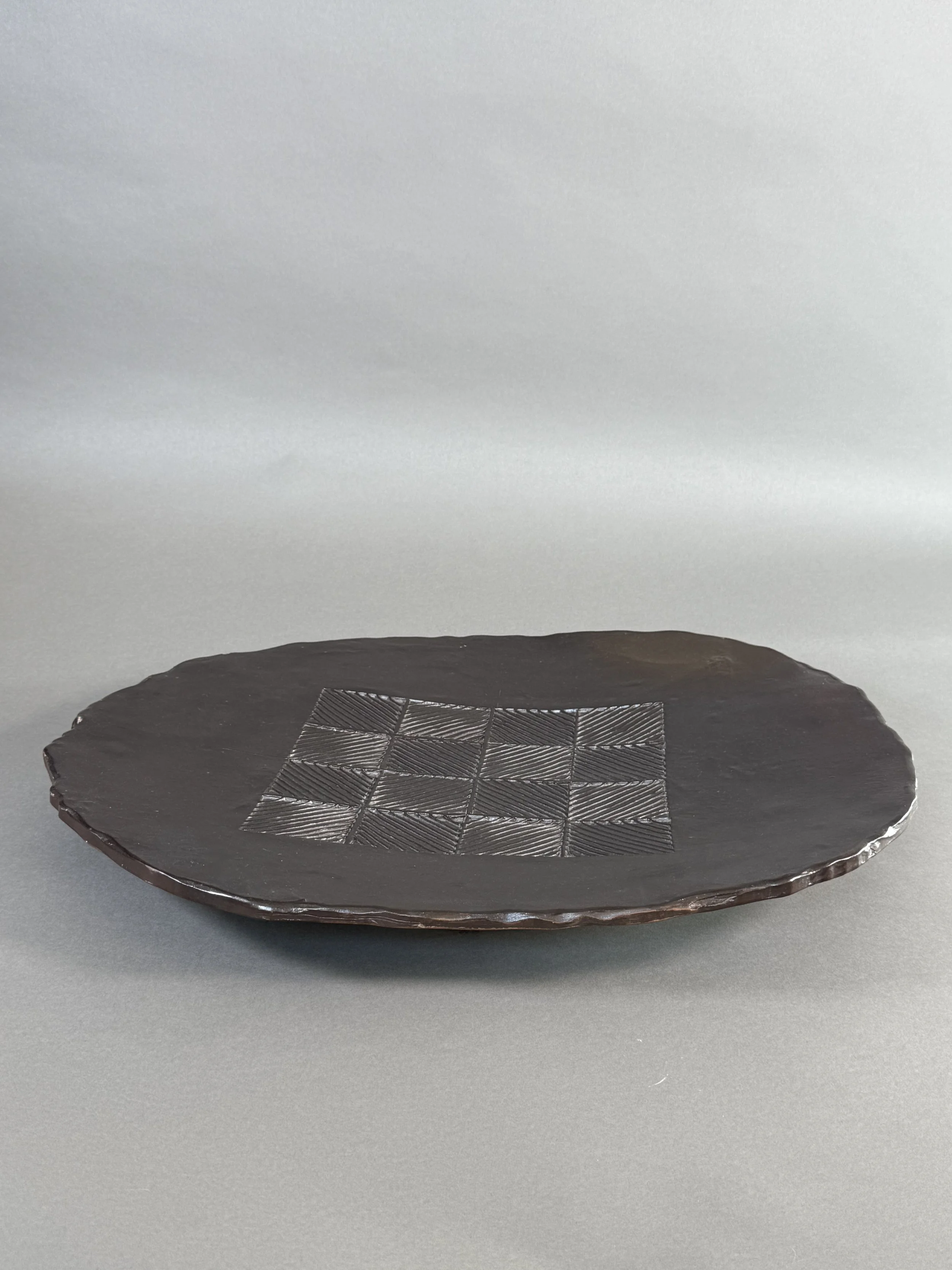 Matte Black Checkerboard Centerpiece Platter in Stoneware