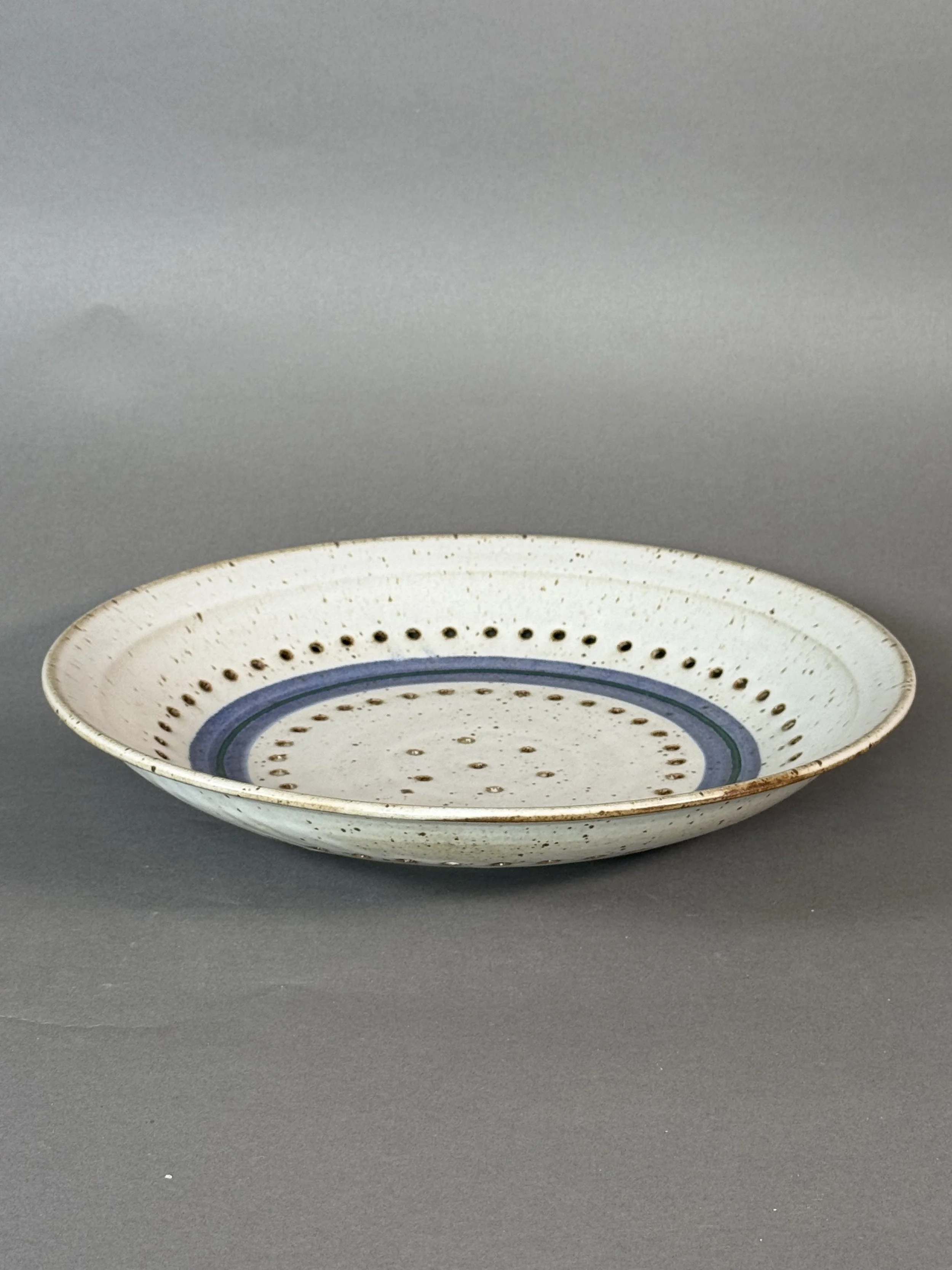Artisanal Stoneware Colander with Blue & Green Design