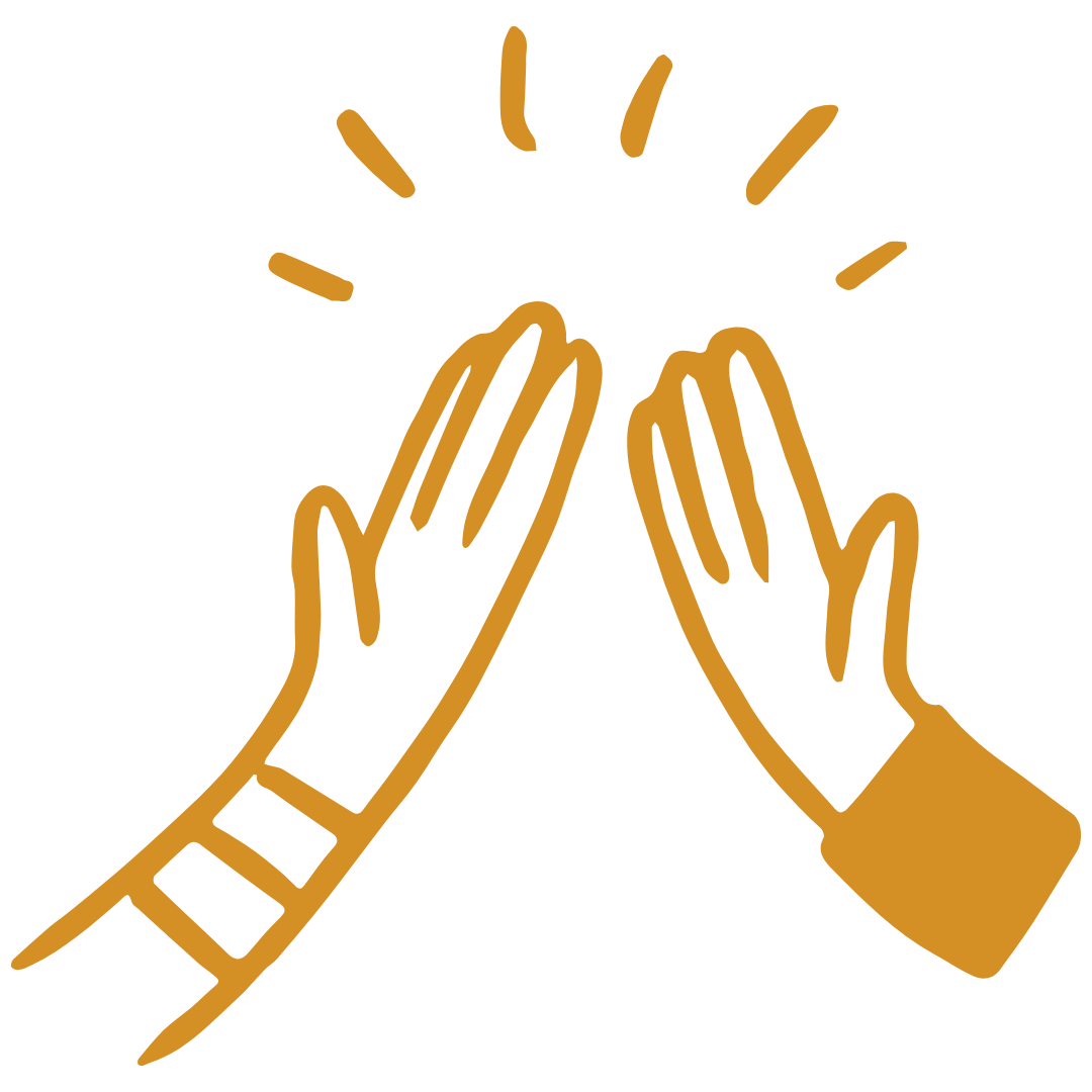 Illustration of two hands giving a high five with lines above indicating celebration or achievement.