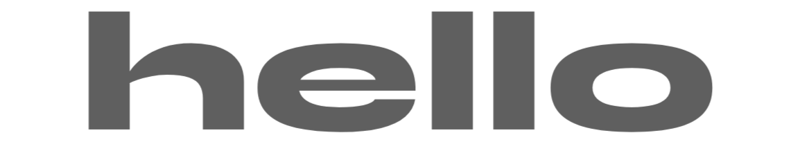 The image displays the word 'hello' in large, gray lowercase letters on a transparent background.