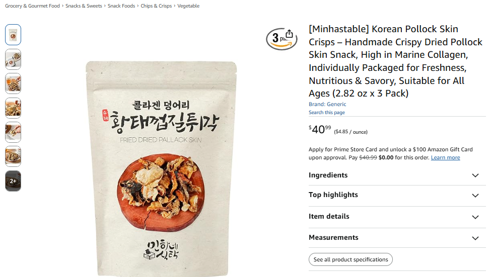 Pollock crisps product listing