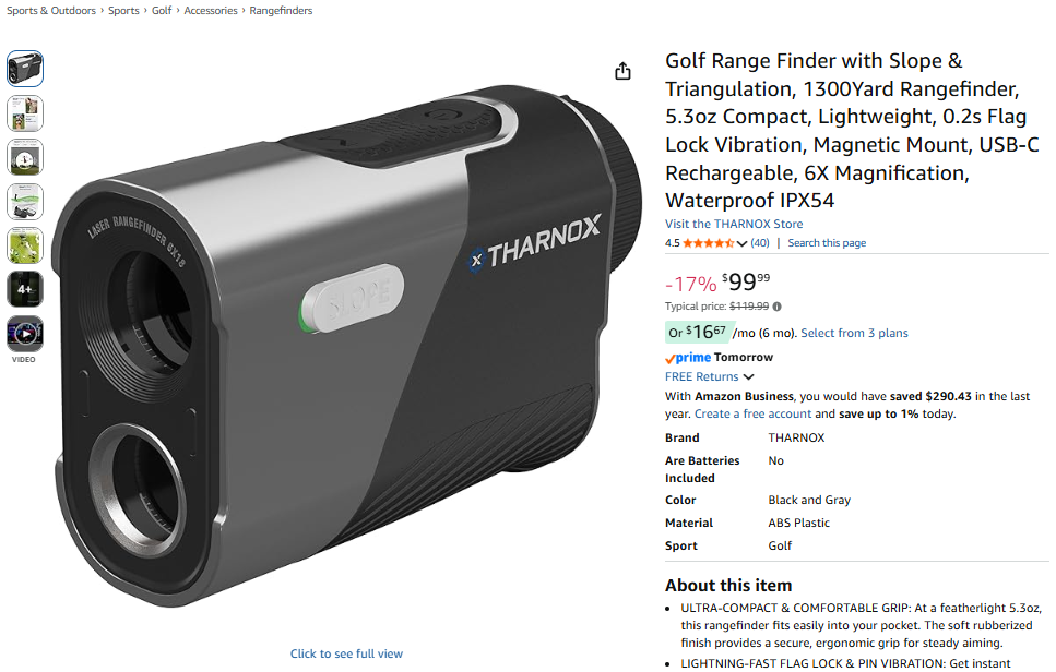 Golf rangefinder product listing