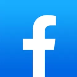 Facebook logo with a white lowercase 'f' on a blue background.