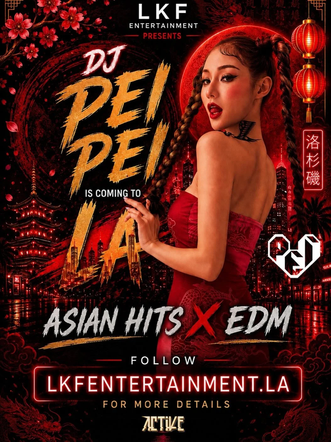 LKF Entertainment presents

☀️ Summer Series Vol. 2 ☀️

🪩 ASIAN HITS x EDM 🪩

🔥 DJ PEIPEI 🔥

Flying in from New York, DJ PEIPEI is one of Asia&rsquo;s most recognized female DJs and a festival favorite known for bringing massive energy to every s
