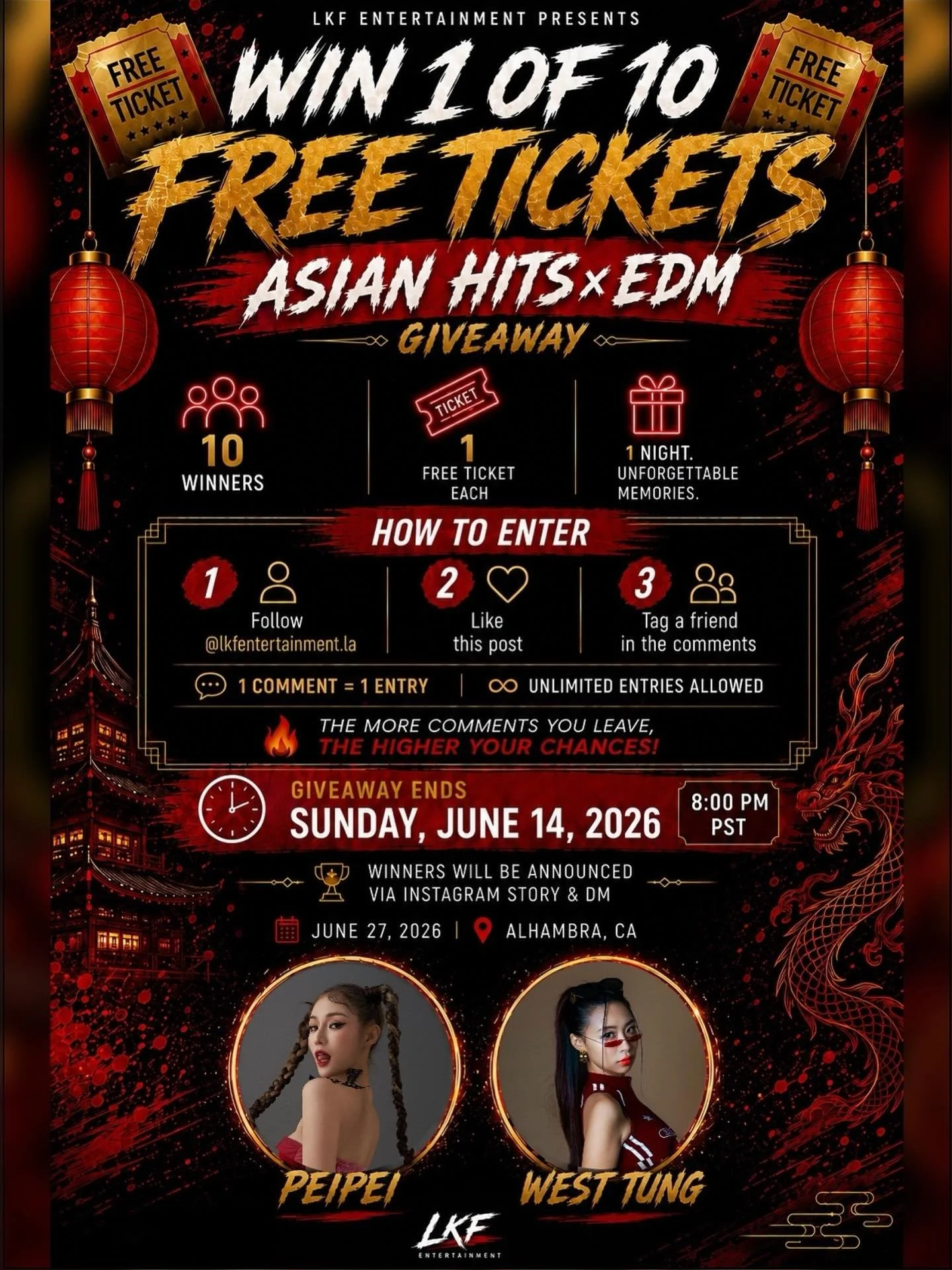🎟️ WIN 1 OF 10 FREE TICKETS 🎟️

Want to experience one of the hottest Asian parties in Los Angeles this summer?

We&rsquo;re giving away 10 FREE tickets to ASIAN HITS x EDM on June 27, 2026!

Get ready for a night of K-Pop, Cantopop, Mandopop, EDM,