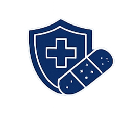 A shield with a medical cross and a bandage, symbolizing healthcare and medical protection.