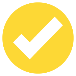 Yellow circle background with a black check mark.