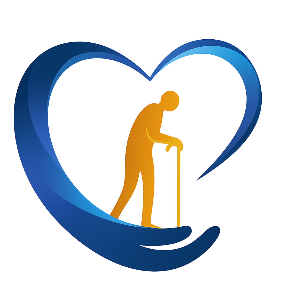 A digital illustration of a stylized heart encompassing a person sitting on a yellow block, symbolizing health and care.