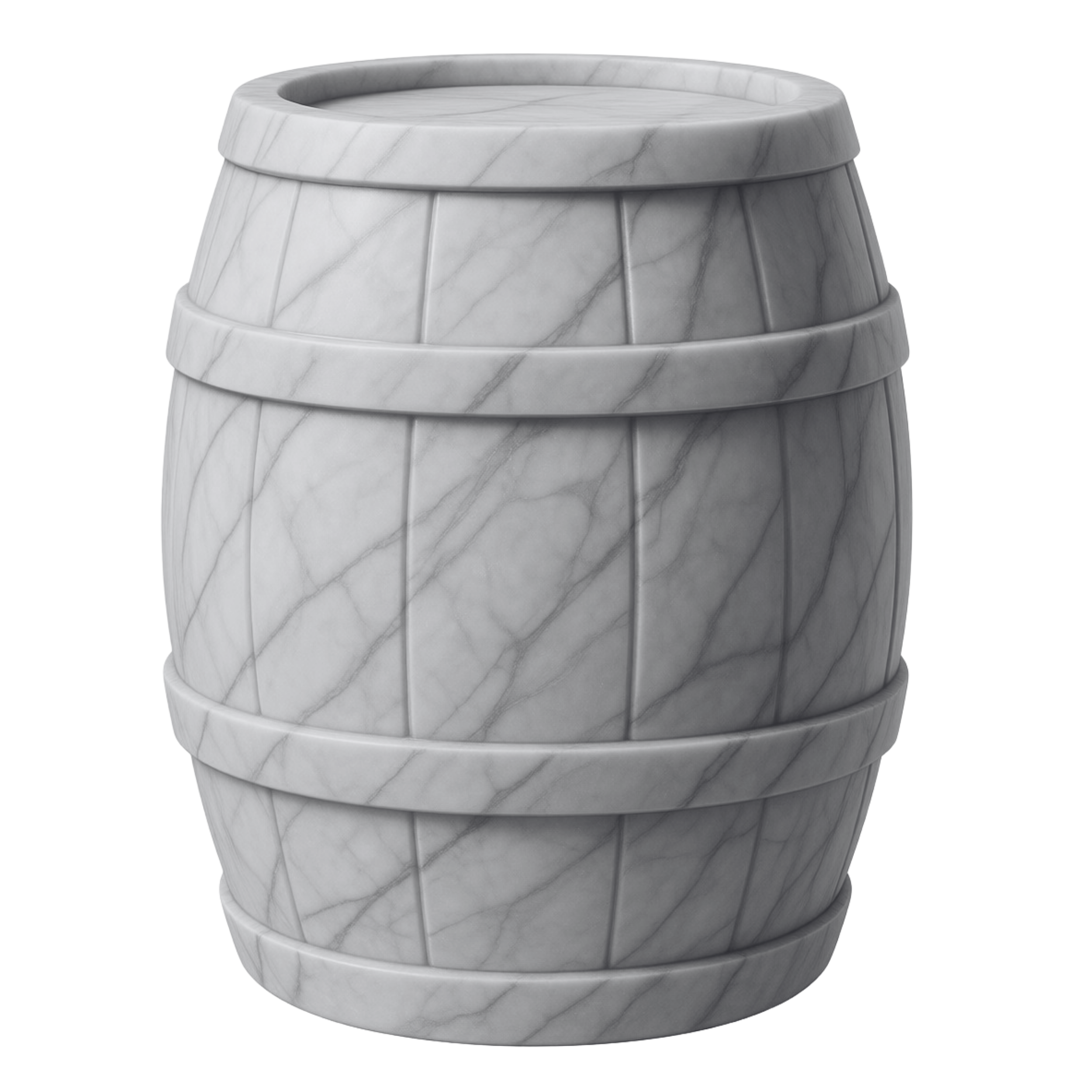 A marble side whisky cask made of light gray marble with darker gray veining.