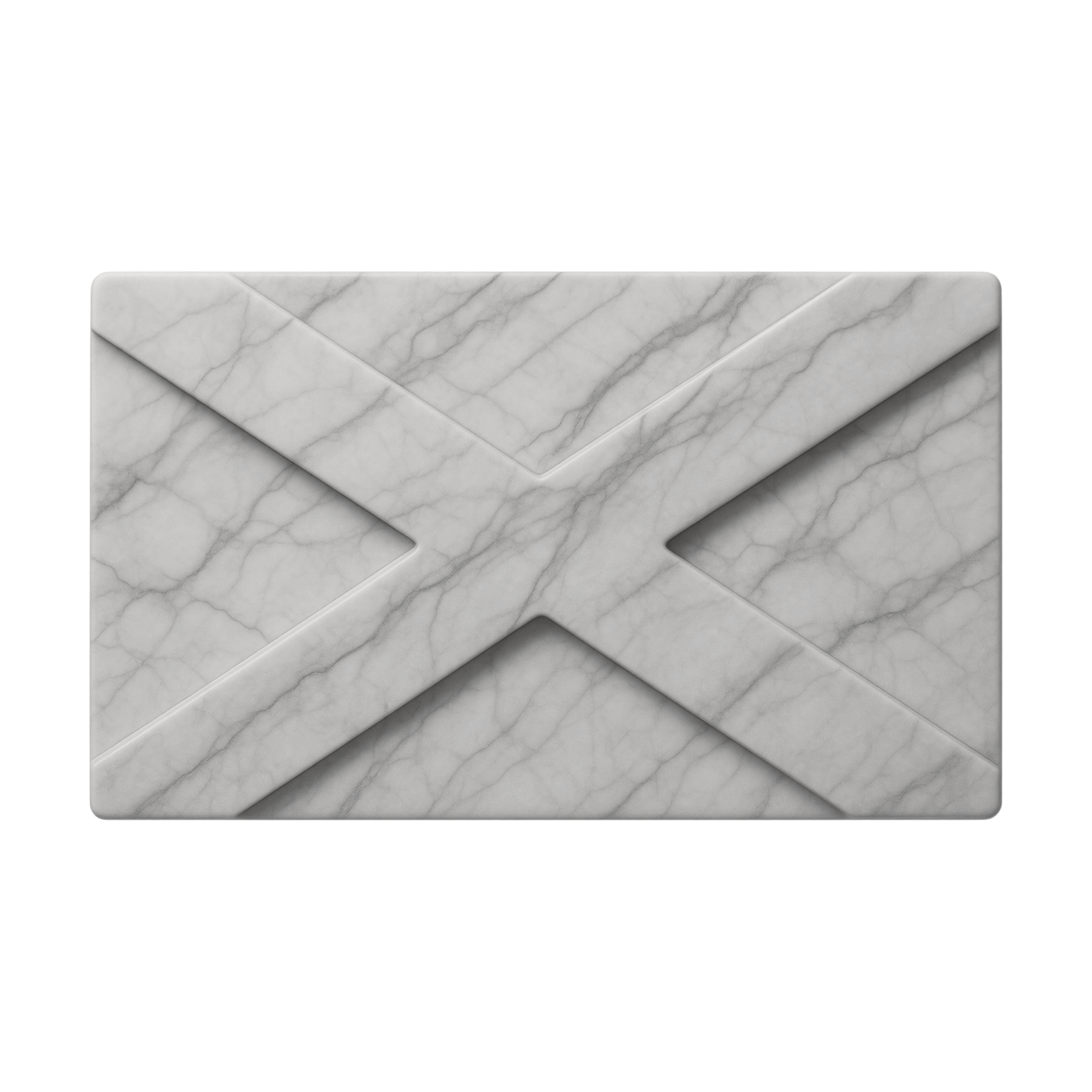 Close-up of a marble-envelope with diagonal edges and gray veining on a black background
