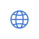 Blue globe icon with grid lines representing the Earth.
