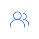 Icon of two people, outlined in blue, with one in front of the other.