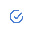 A blue circular icon with a checkmark inside.