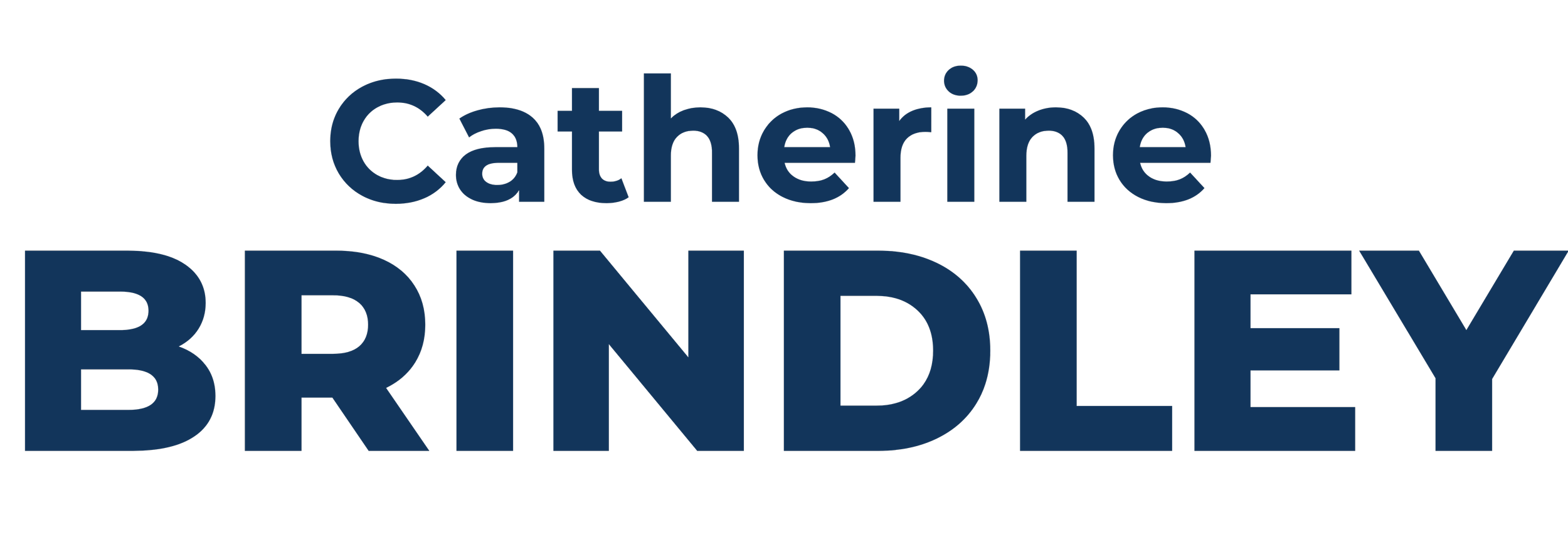 Graphic with the name 'Catherine Brindley' in bold blue letters.