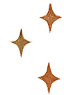 Three gold star-shaped objects on a pink background